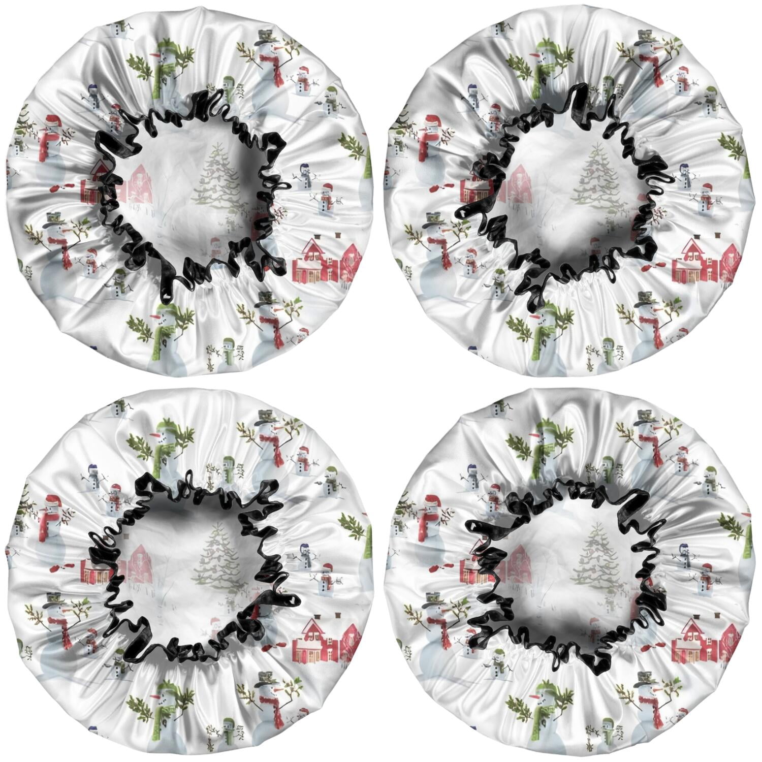 Shower Caps,White Christmas Snowman Pattern Waterproof Shower Cap for Women 4 Pieces,Double Reusable Hair Cover for Shower PEVA Elastic Stretch Hem