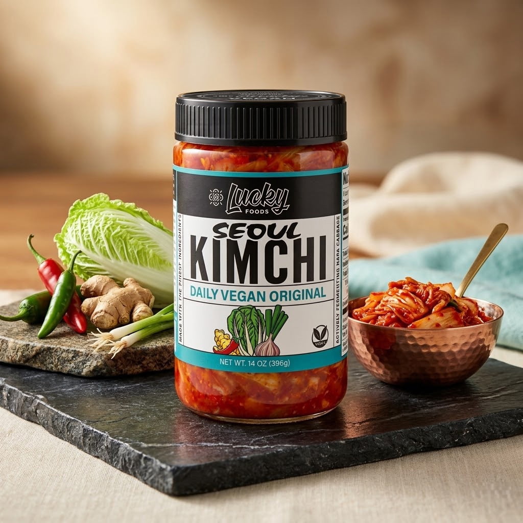 Lucky Seoul Daily Vegan Kimchi, 14 oz, Jar, Refrigerated, Low Sodium