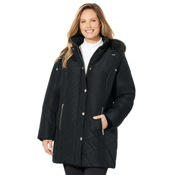 Catherines Women's Plus Size Faux Fur Hood Puffer Coat
