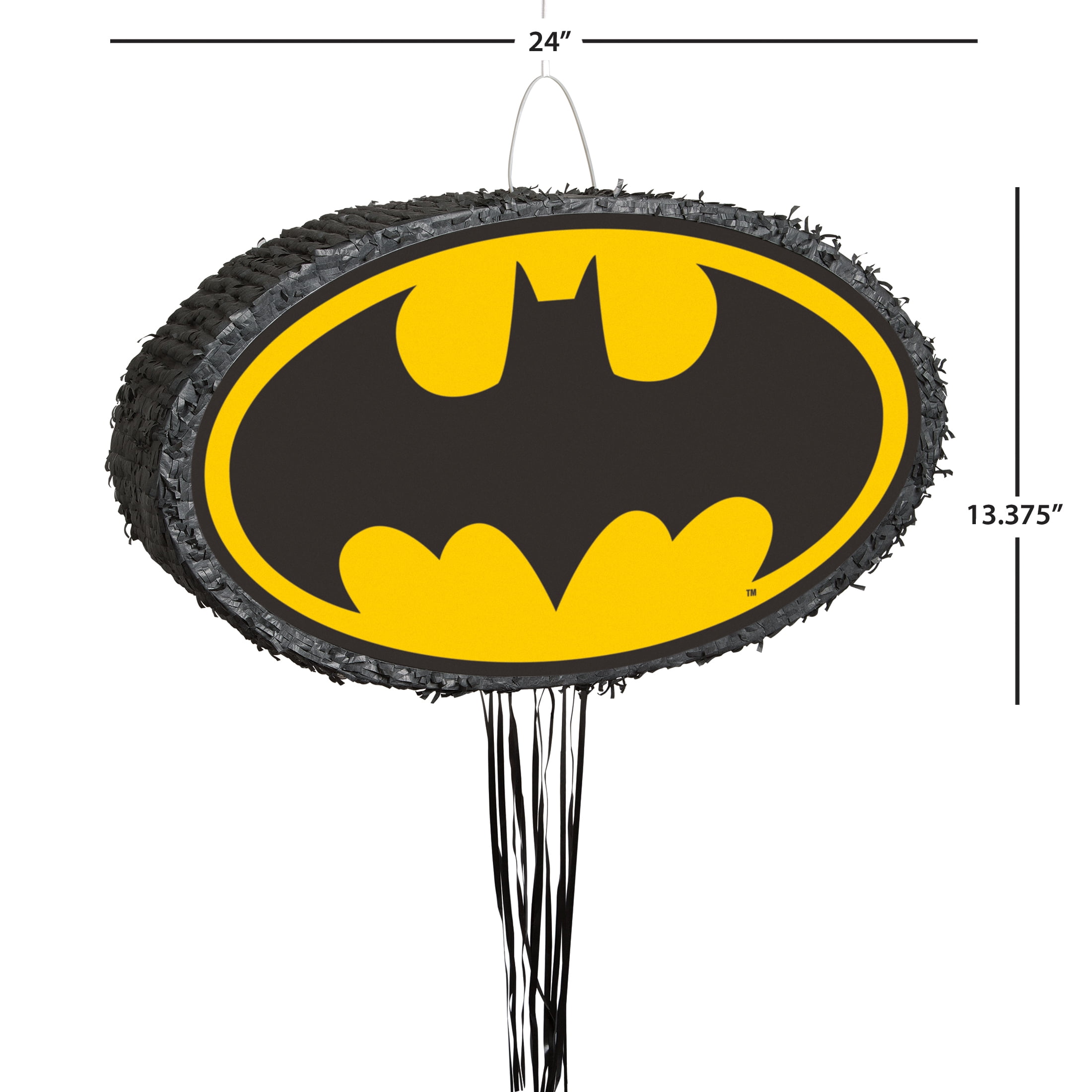 Multicolor Birthday Batman Pinata, Pull String, 24in x 13.5in