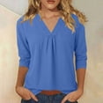 thumbnail image 2 of DxhmoneyHX Womens Tops Casual 3/4 Sleeve Pleated Front Henley Neck Shirts Loose Fit Stylish Tunic Blouses Summer Basic Pullover Tees, 2 of 7