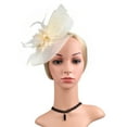 thumbnail image 4 of Baberdicy Bridal Hair Clip - Elegant Feather Fascinator - Wedding Headpiece - Mesh Flower Design - Women's Elegant Hat Strap Flower Mesh Party Hat Hair Clip Beige,One Size, 4 of 7