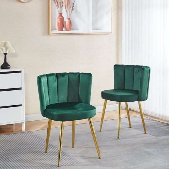 2 Dining Chairs: Velvet Seat, Golden Iron Legs, Stable Structure Modern Chairs (2): Metal Legs With Finish, Comfortable Seating