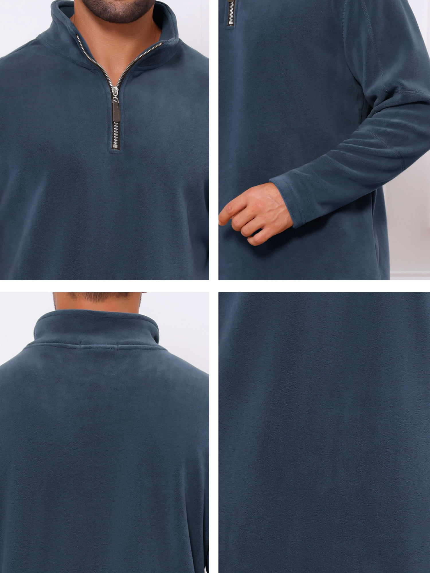 DARING DIVA Men's Solid Stand Collar Half-Zip Long Sleeve Fleece Sweatshirt L Navy Blue