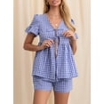 thumbnail image 4 of Raccmtaty Women's Summer Plaid Outfits Ruffled Short Sleeve Tie-Up Front Peplum Tops with Elastic Waist Shorts Set Streetwear, 4 of 8