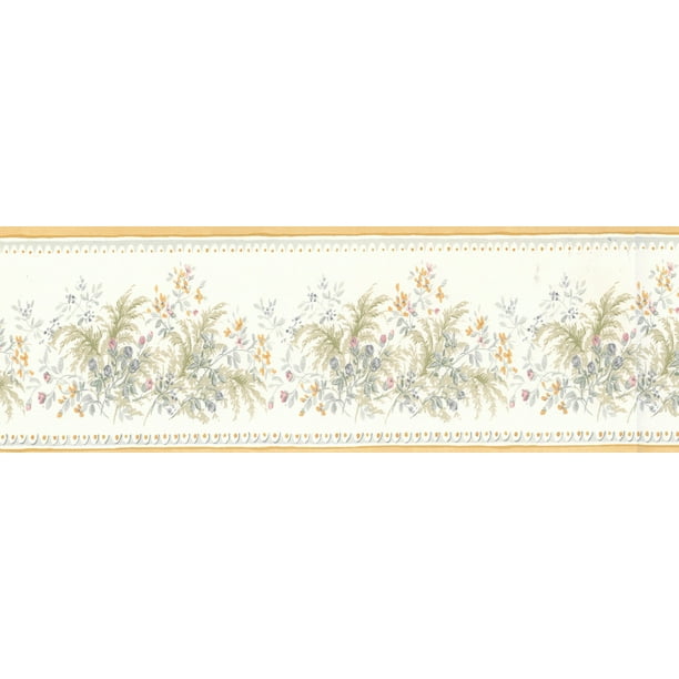 Prepasted Wallpaper Border - Floral Green, Beige, Yellow ...