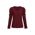 thumbnail image 2 of JWD Long Sleeve Shirts for Women V Neck Casual Tunic Tops Lightweight Pullover Wine Red-Large, 2 of 6