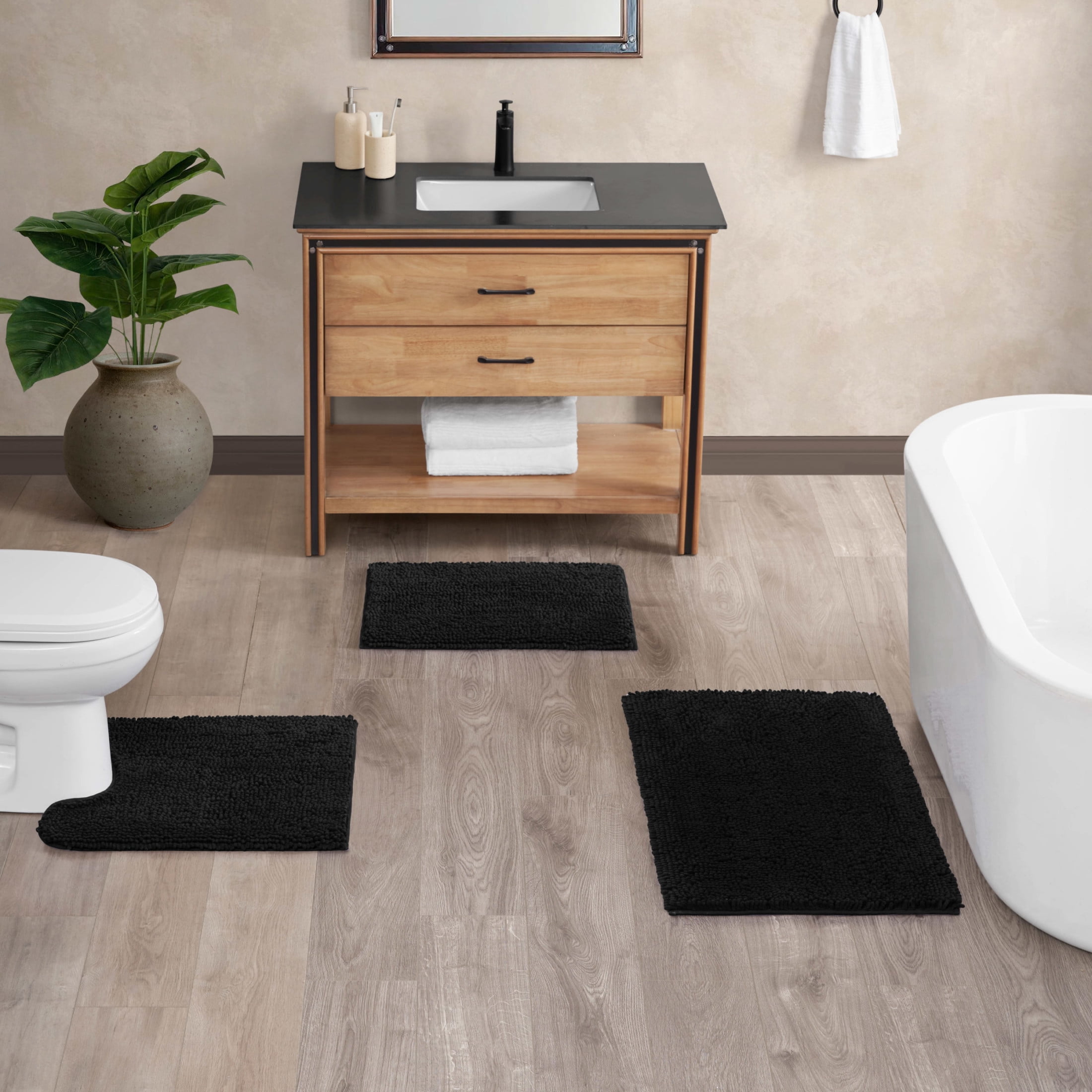 Resort Collection Chenille Plush Loop Bath Mats, 3-Piece Set