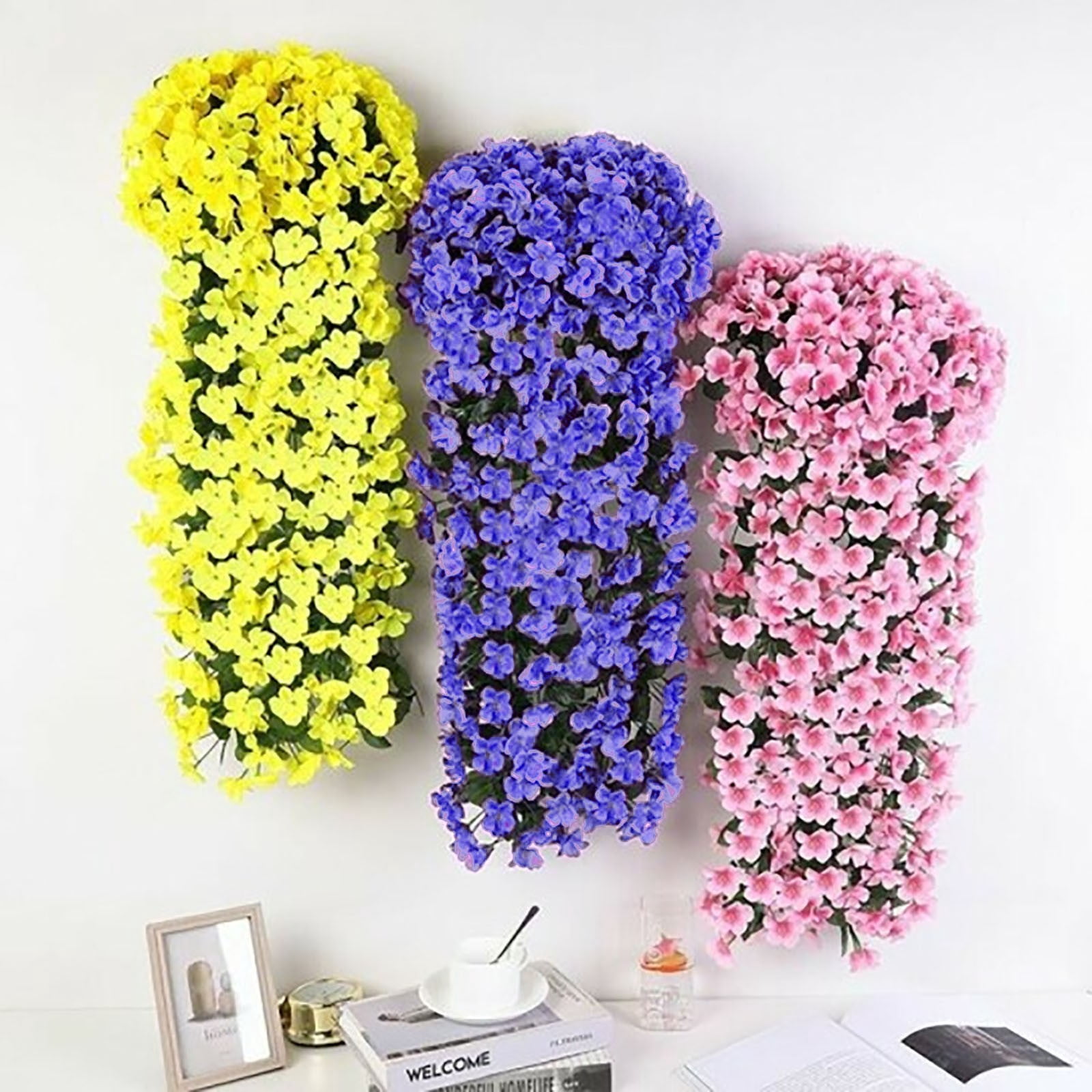 2 Pack Artificial Petunias Hanging Flowers, 27.5in Morning Glory for Outdoors, UV Resistant Petunias for Planters, Porch, Yard, Garden Decoration Indoor Outdoor