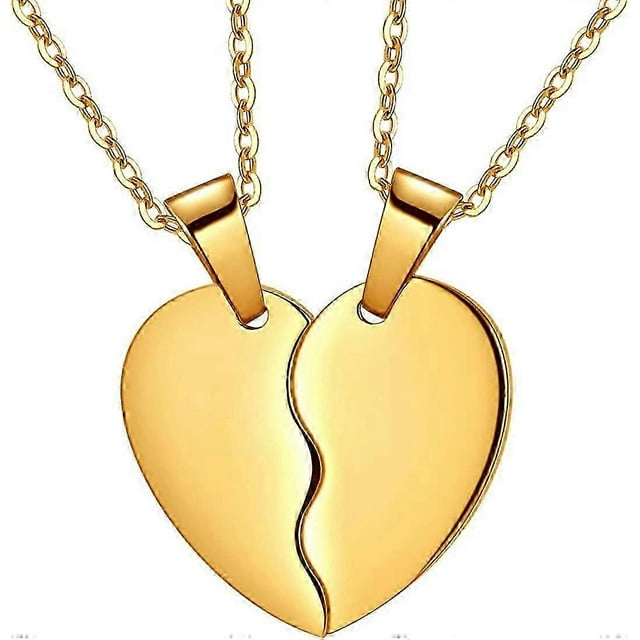 Broken Heart Necklace Women Men 316L Stainless Steel Best Friend BFF Foever Pendant 18k Gold/Rose Gold Plated Two Half Hearts Pendants Lover Couples J