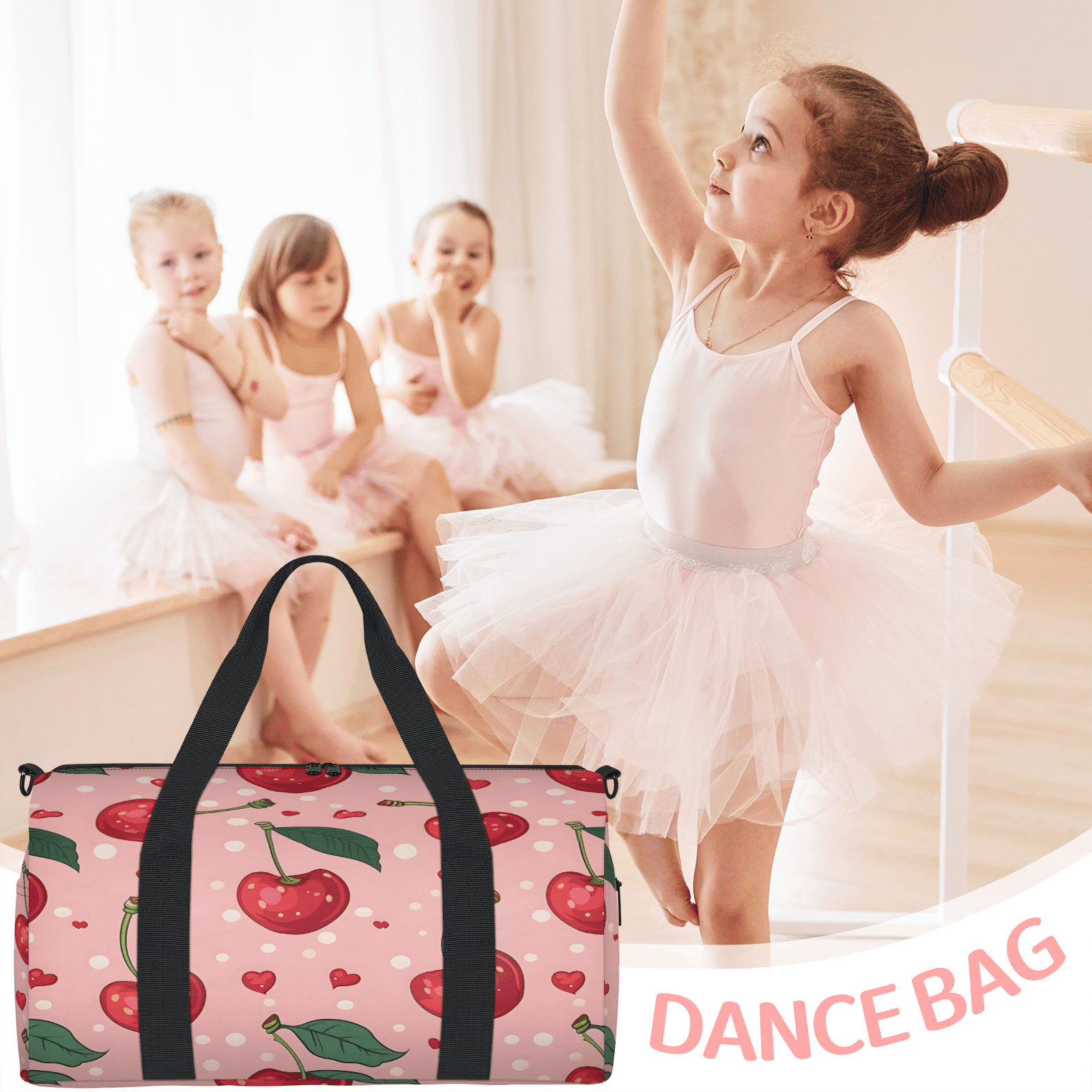 Herdesigns Cherry Travel Duffle Bag Sports Yoga Weekender Overnight Carry on Workout Bags Lightweight Waterproof Gym Tote Bag for Women