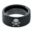 thumbnail image 2 of Tungsten Skull and Crossbones Bones Band Ring 9mm Men Women Comfort Fit Black Flat Cut Brushed Polished, 2 of 4