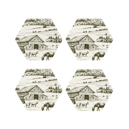 

Matuu Farm Animals 2 for Cup Coasters Set of 4 Leather Coasters Desk Coasters for Office Measures 4” x 4”-Hexagon