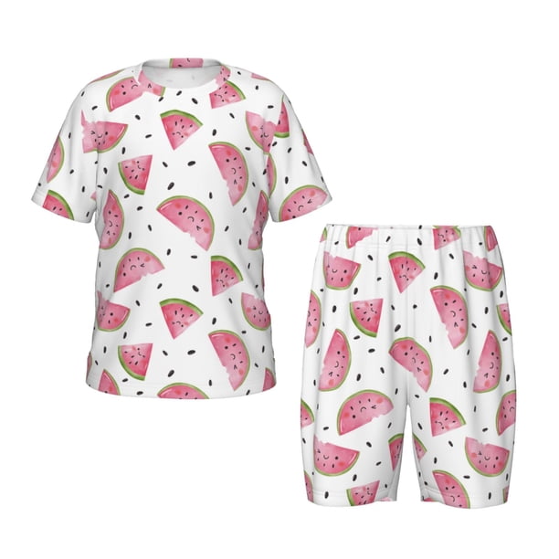 Balery Watermelon Conjunto de Pijama Infantil de Manga Corta con Estampado – Ropa de Dormir de Algodón Suave-Medium