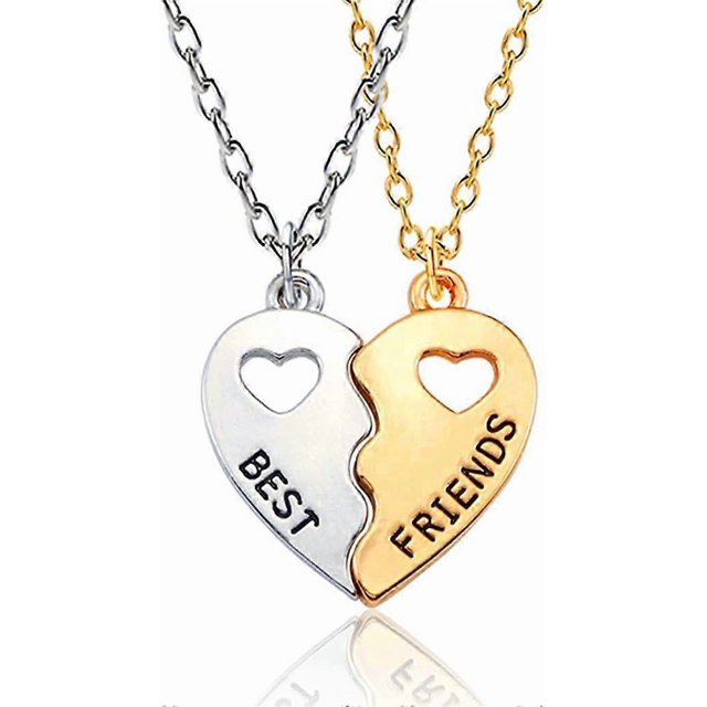 Best Friends Necklace 2 Pieces Gold & Silver Split Heart Pendant Necklace BFF Friendship Necklace