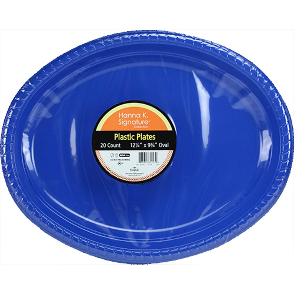 Hanna K Blue Oval Plastic Party Plates, 20ct, 12.25"x9.75", Great for Birthdays and Barbecues
