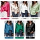 thumbnail image 3 of Camisa de satén sólido para mujer Camisas casuales con botones de manga larga Eccomum Blanco/Grande, 3 of 7