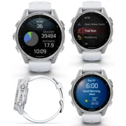 Garmin Fenix 8ÂÂ 43 mm, AMOLED Multisport GPS Smartwatch, Silver with Whitestone Silicone Band, Built-in LED Flashlight with Black EarBuds