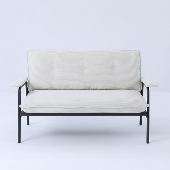 Knubmt 2 Seater Upholstered Loveseat Sofa with Metal Frame, 53 inch Corduroy Sofa Couch for Living Room, Office, Bedroom, White