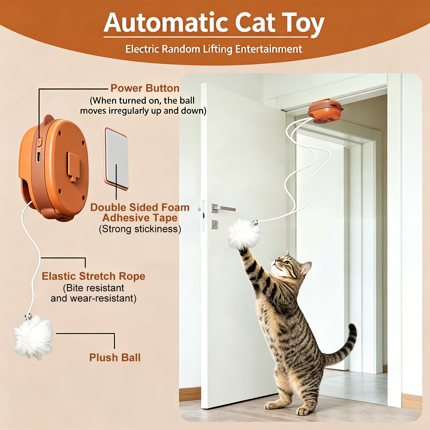 JDMEOPD Interactive Cat Toys for Indoor Cats,Automatic Hanging Electric Cat Teaser Irregular Jumping,USB Rechargeable Durable Safe Hanging Toy for Bored Multi Cats Households