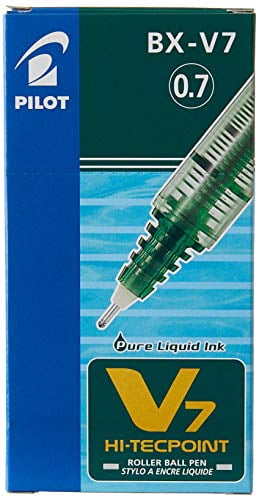 Pilot V7 Hi-Tecpoint Rollerball Pen, 0.7 mm Tip - Green, Box of 12