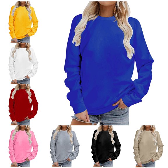 Zysthvn Pullover Crew Neck Sweatshirts Women Casual Fall Tunic Lightweight Sweatshirts for Women Long Sleeve Solid Loose Fit Tops