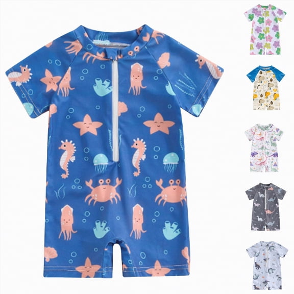 YDFCWXW Infant Baby Boy Girls Rash Guard Swimsuit Short Sleeve Zipper Bathing Suit Toddler One Piece Swimwear Sunsuit (Blue, 2-3 Years)