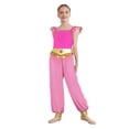 thumbnail image 2 of Sxiwei Arabian Princess Jumpsuits For Girls Rhinestone Patchwork Flying Sleeve Leotard Chiffon Overalls Hot Pink 14, 2 of 4