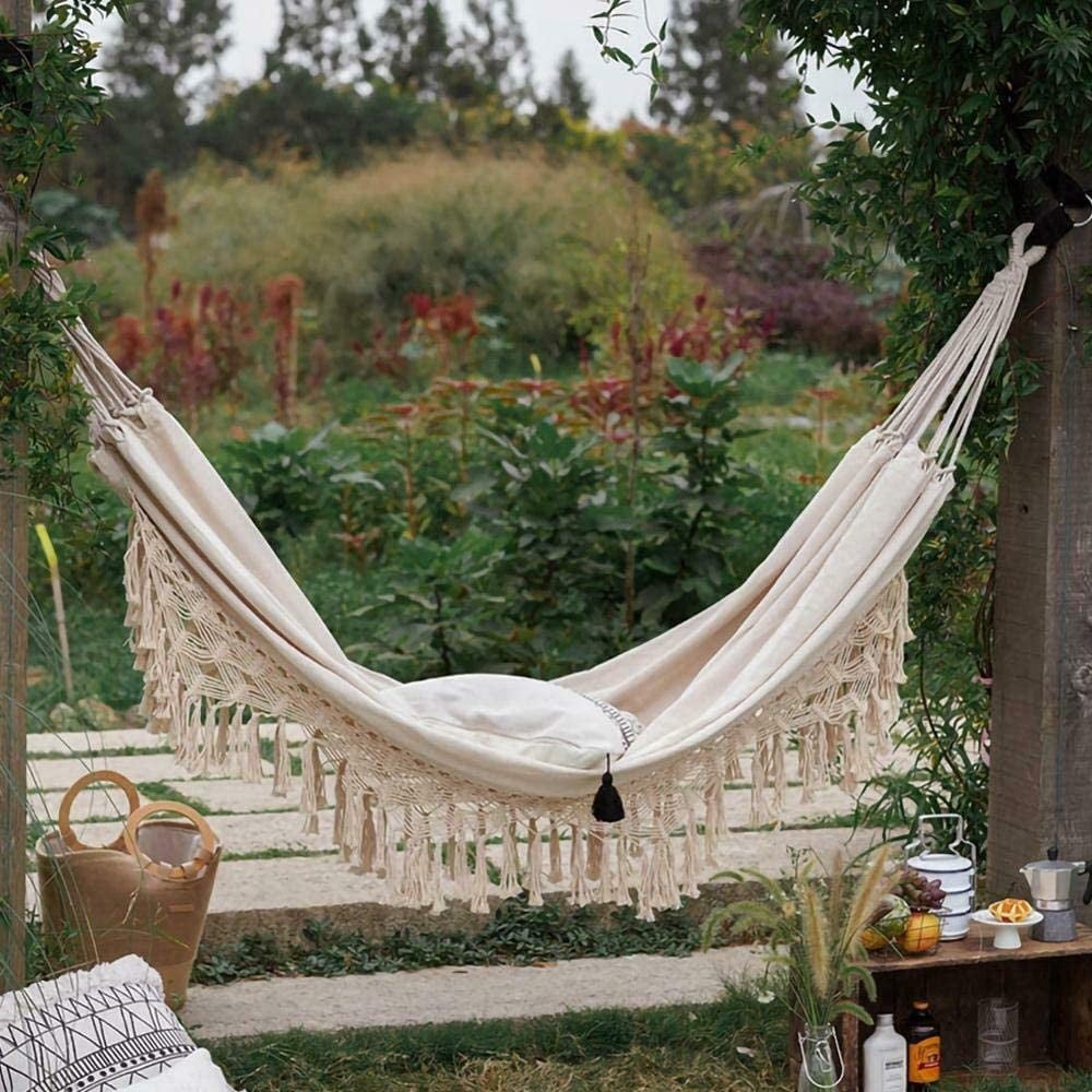 Costyle Boho Hammock Large Double Deluxe Hammock Swing Bed with Carry Bag for Outdoor & Wedding Party Decor, Beige (94.5 in)