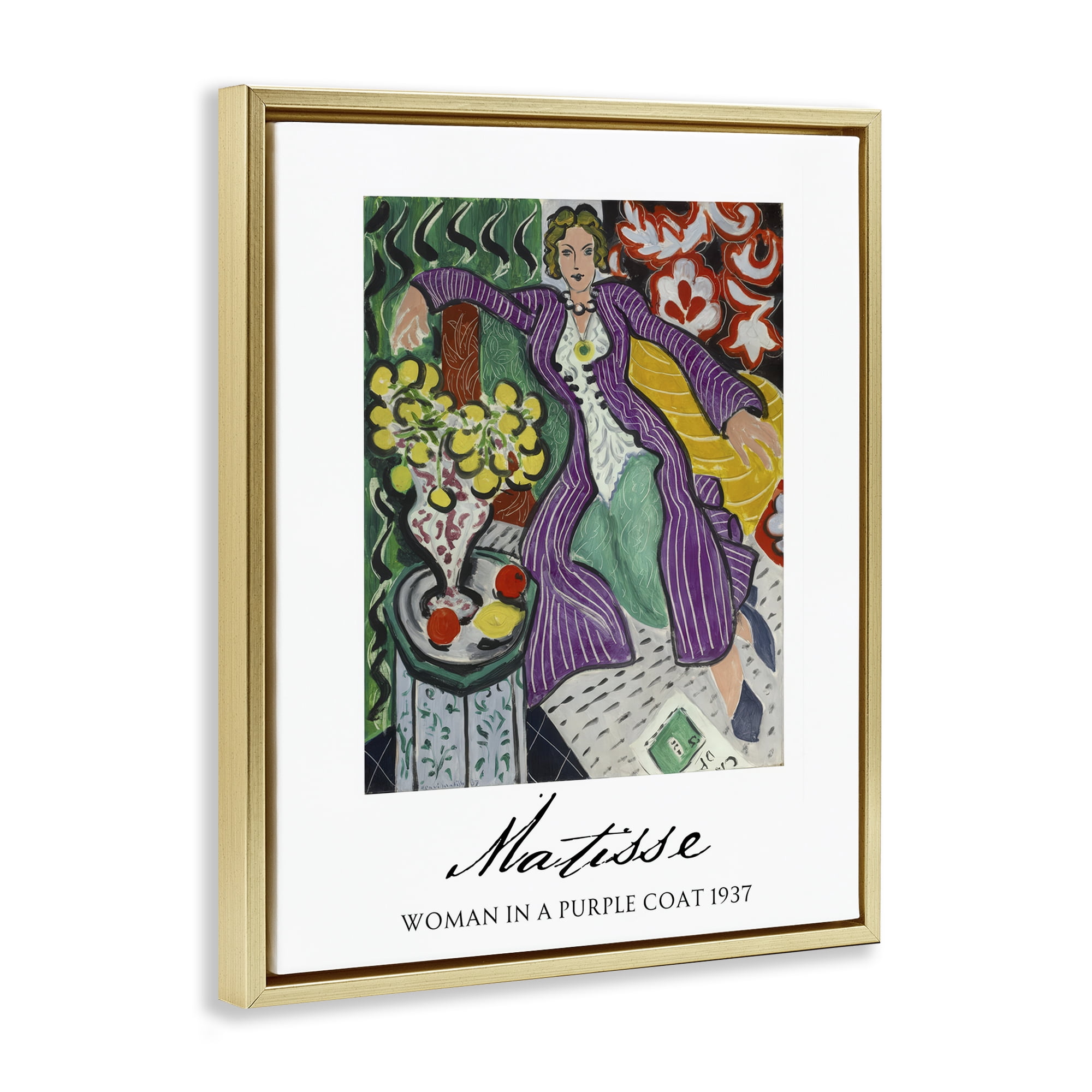 Stupell Industries Matisse Woman In Purple Coat Gold Framed Floater Canvas Wall Art, design by Vintage Hustle