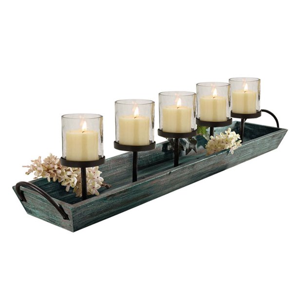 HGC Rustic Wood 5 Candle Centerpiece Tray