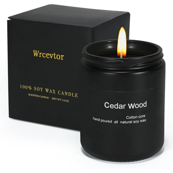 shiyou-Scented Candle for Home - Spring Cedar Fragrance, Black Jar, Natural Soy Wax, Long Lasting Burn for Men & Women, 7oz 50-Hour Burn