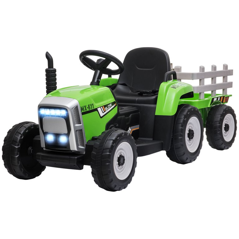 Aosom 12V Ride on Tractor with Trailer for Years Old, Green