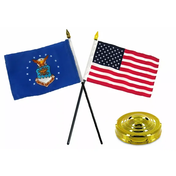 Air Force w/ USA America American Flag 4"x6" Desk Set Table Stick Gold Base