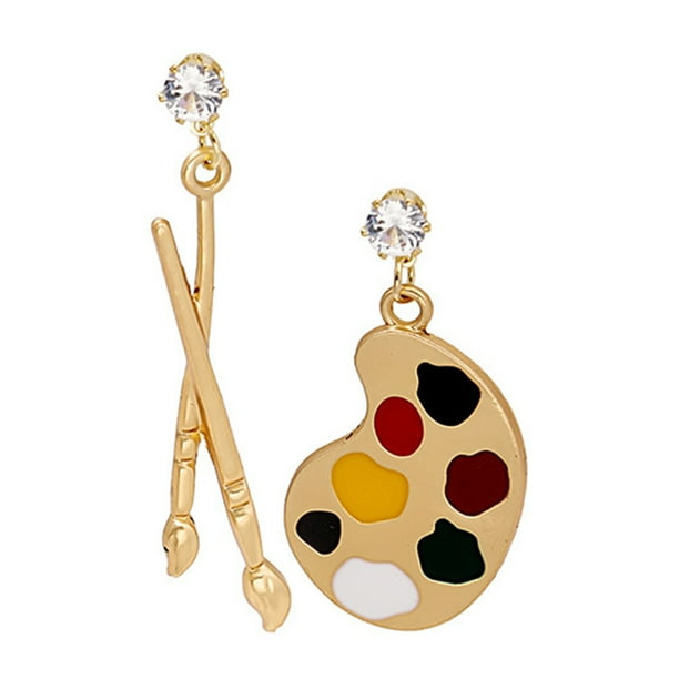 GOOHOCHY par de pendientes colgantes para mujer, aretes con forma de paleta de pintura y pincel, aretes colgantes divertidos.