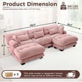 thumbnail image 3 of 133.8"Cloud Chenille 3-Seat Sofa with 2 Moveable Ottomans, Oversized Deep Seat Modular Lounge Couch,Pink, 3 of 9