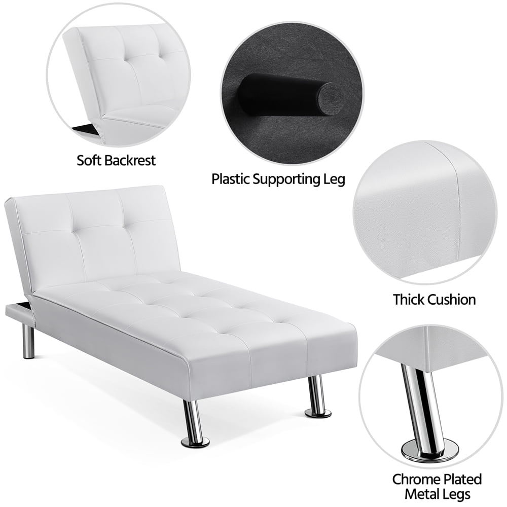 Renwick Convertible Faux Leather Futon Chaise Lounge, White
