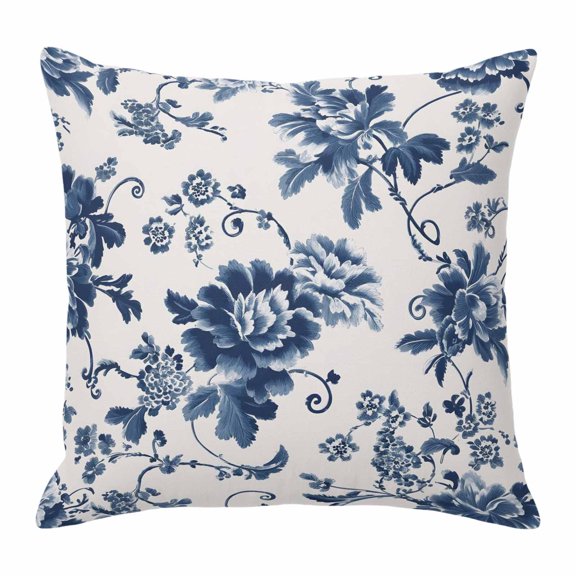 Throw Pillow Covers, Navy Flowers Decorative Throw Pillow Covers 20x20 Inch, Country Plants Pastoral Botanical Vintage Square Linen Pillow Cases for Couch/Living Room/Sofa
