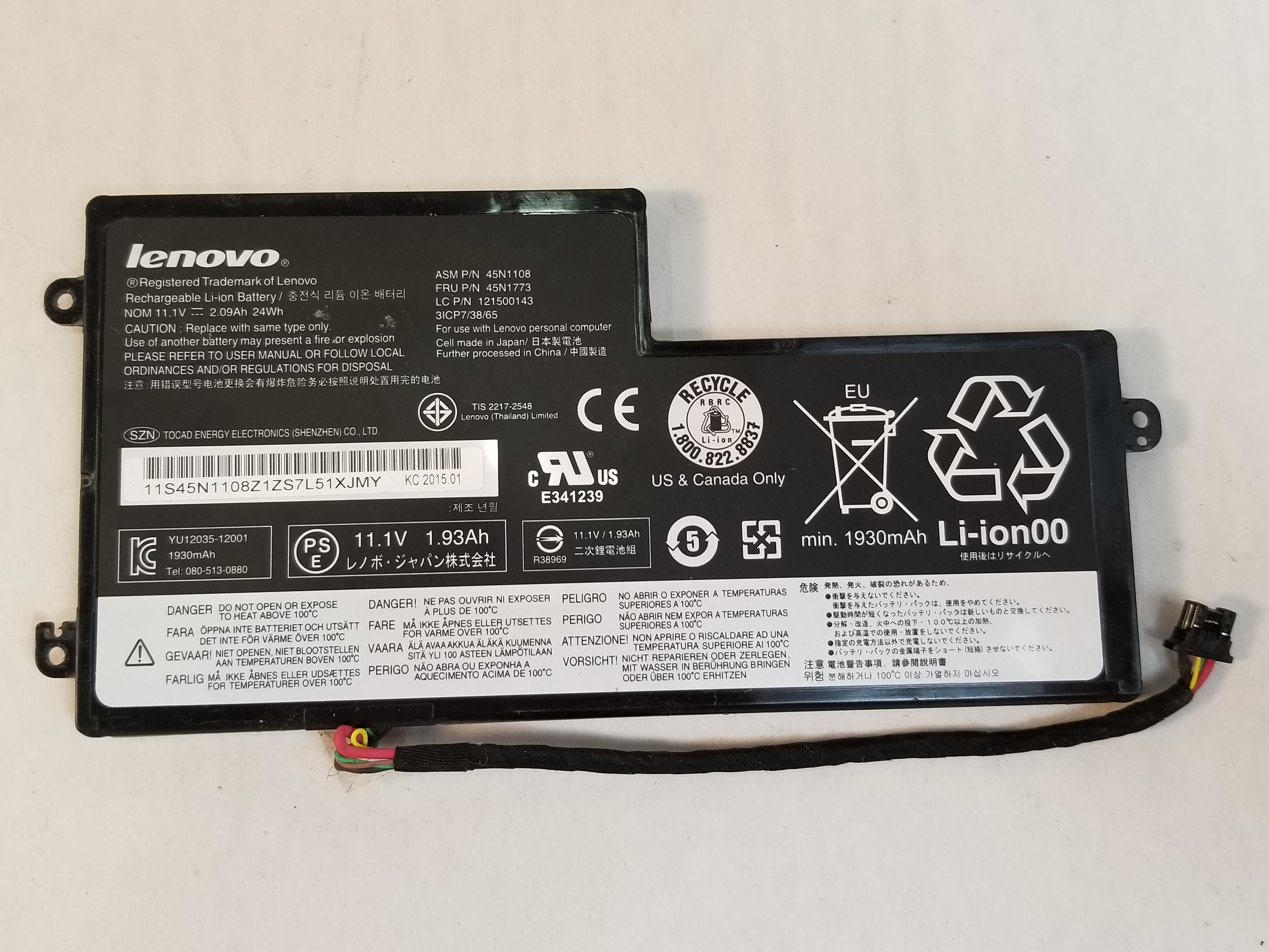 RefurbishLenovo 45N1773 ThinkPad X240 3 Cell 24WHr Laptop Battery ...
