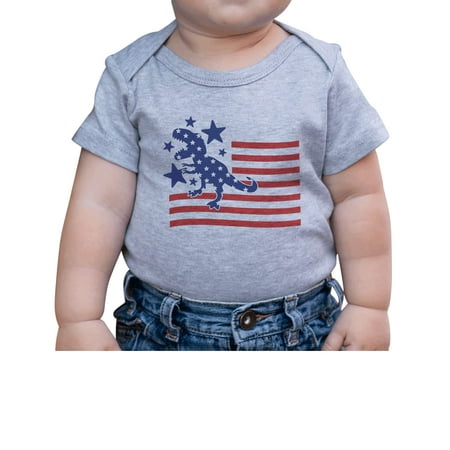 

7 ate 9 Apparel Kids Patriotic 4th of July Outfit - Dinosaur Flag Dino USA Grey Onepiece 12-18 Months