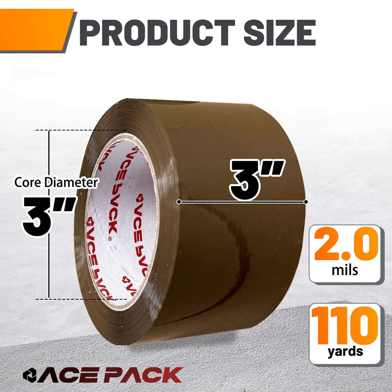 Ace Pack 3" Wide x 110 Yards Per Roll, 2.0 Mil Thick Heavy Duty Brown Packing Tape Sealing Tape Shipping Tape 12 Rolls