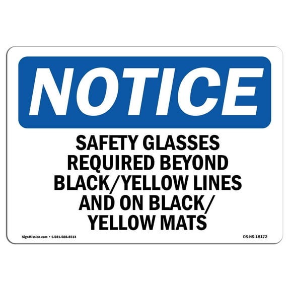OSHA Notice Signs - Safety Glasses Required Beyond Black Yellow Sign  | Extremely Durable Made in the USA Signs or Heavy Duty Vinyl label | Protect Your Warehouse & Business