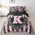 thumbnail image 3 of Homewish Glitter Monogrammed K Twin Bedding Sets 7-Piece, Bling Stripes Lines Bedding Comforter Set, Modern Fashion Diamond Reversible Sheet Sets, Luxury Bedroom Decor, 3 of 8