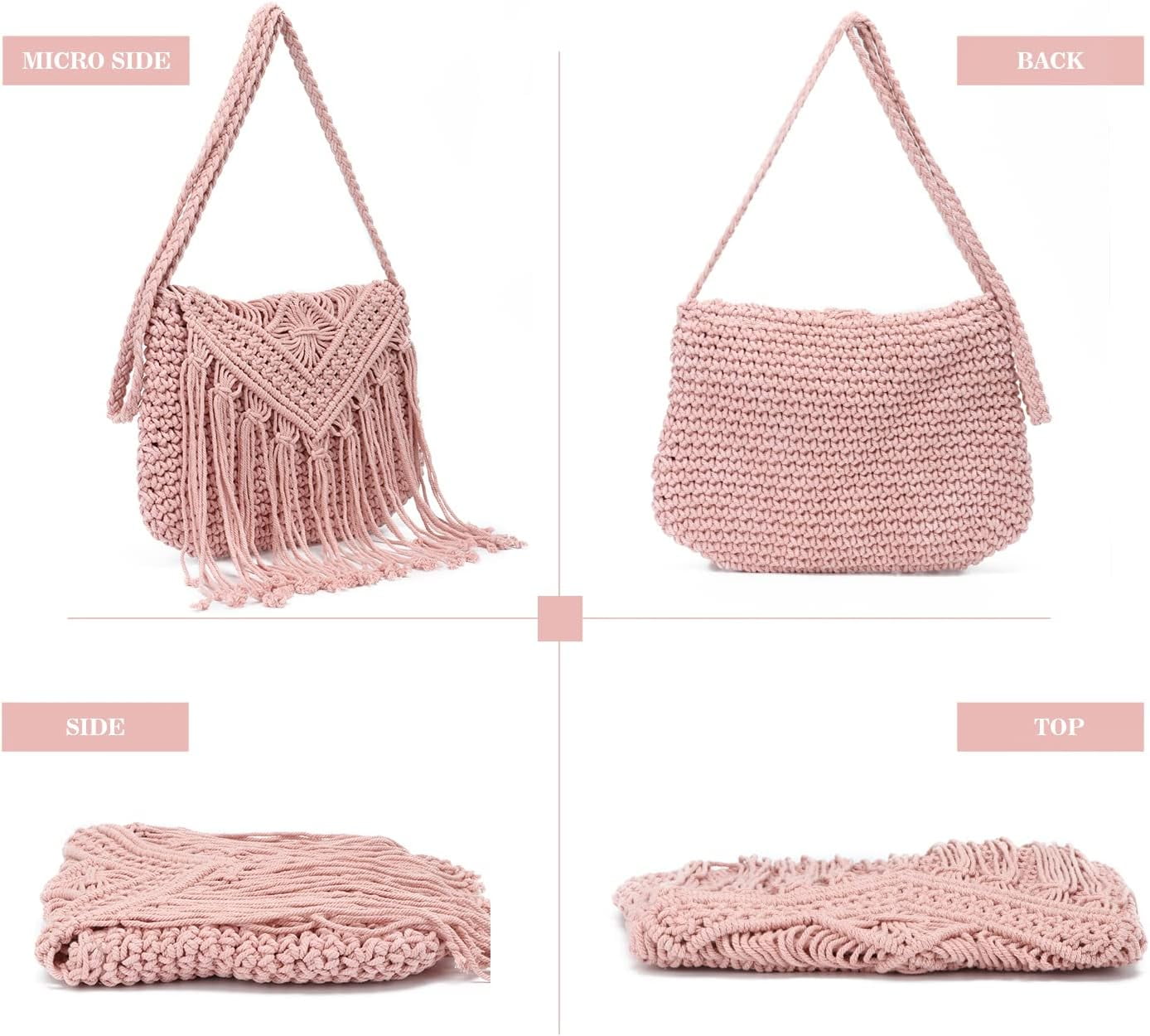 Retro Crochet Crossbody Shoulder Bag for Women Woven Fringe hobo bags Summer Beach Handmade Purse