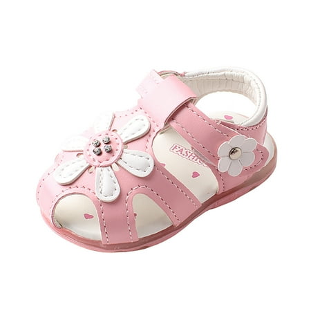 

AnuirheiH Toddler Baby Girls Cute Shoes Hollow Out Soft Little Kids Flowers Glow Non-slip Sandals Sale Clearance