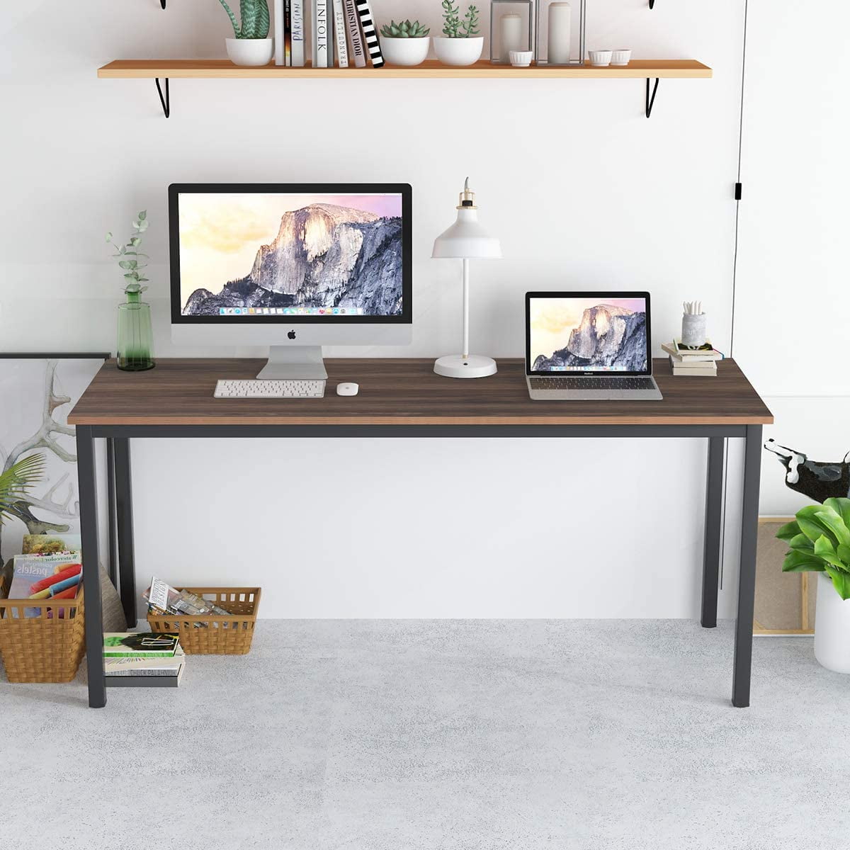 SogesPower Industrial Office Desk Workstation Table, 29.5"H -Black&Walnut