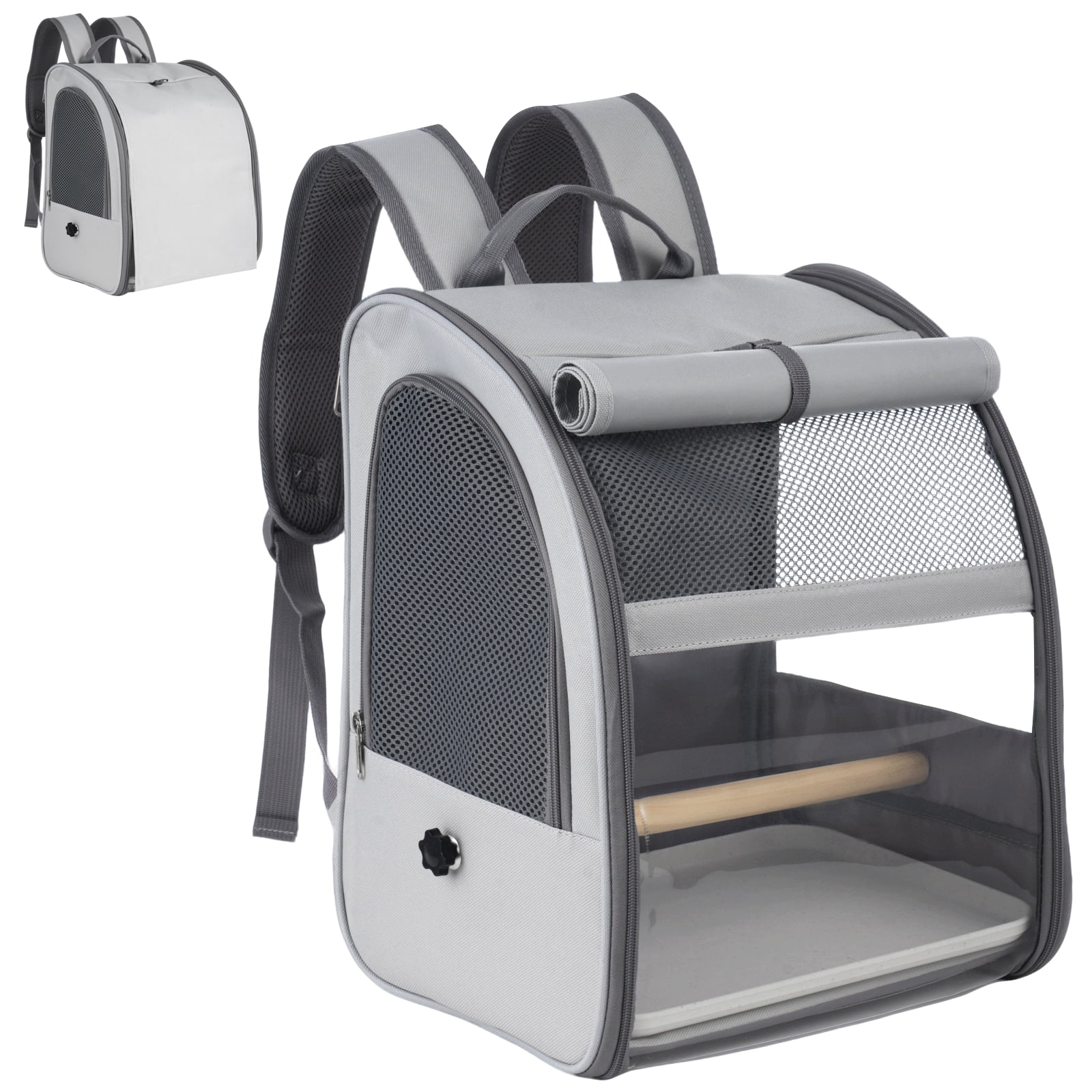 Bird Carrier, Bird Travel Cage Bird Backpack Breathable Mesh Portable Small Bird Carrier for Parakeet Parrot Cockatiel with Standing Perch, Grey