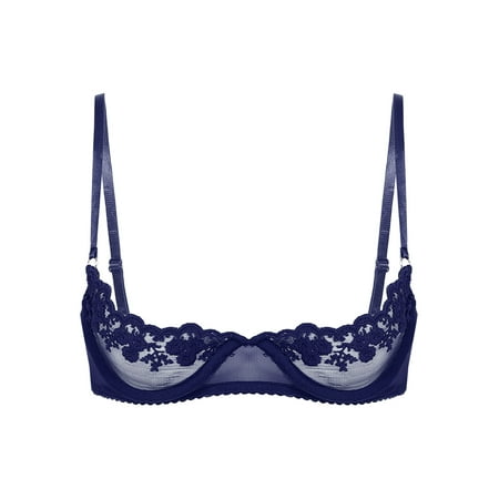 vastwit Womens Sexy Lace 1/4 Cup Bra Push Up Unlined Bralette Brassiere Navy Blue XXL