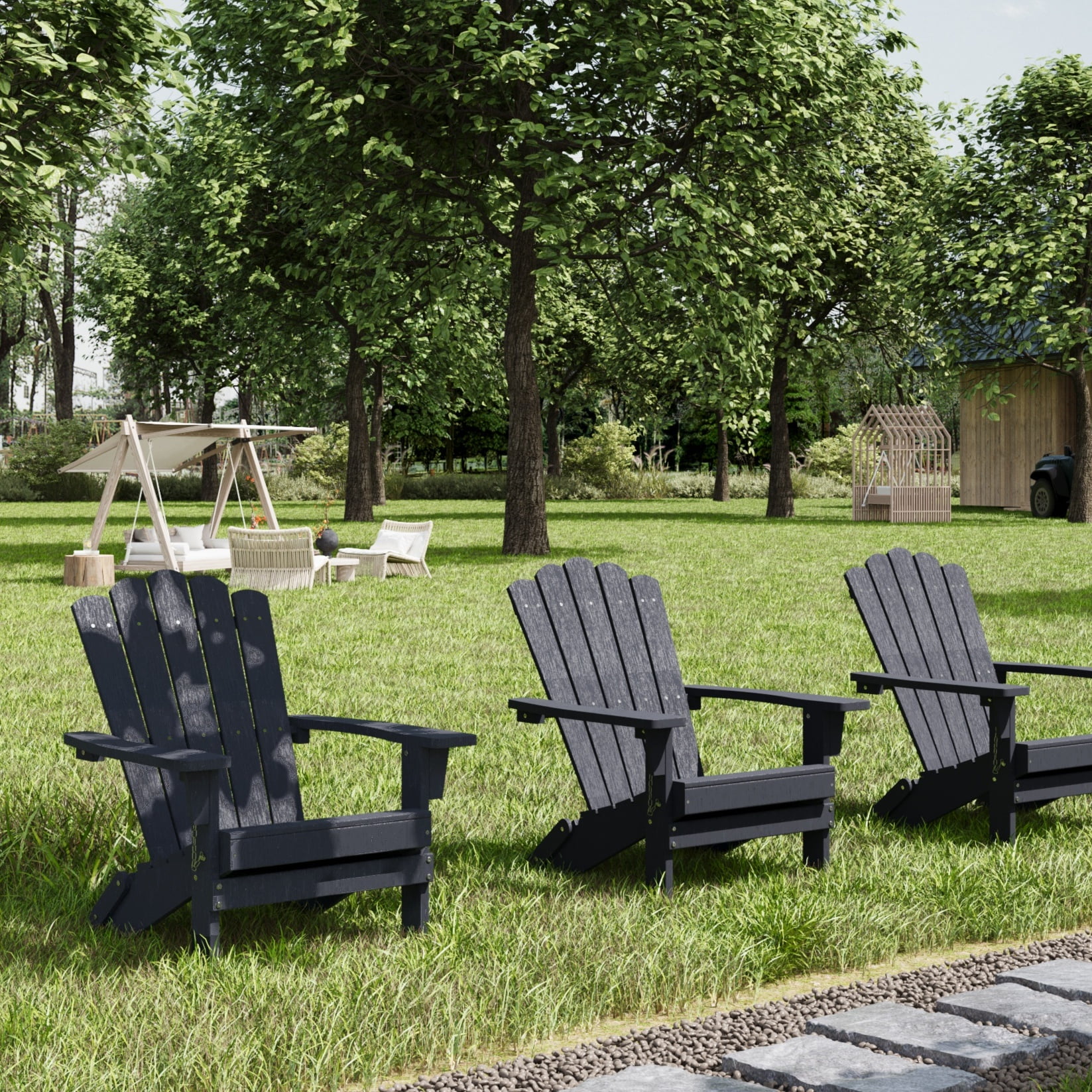 GONICHA HDPE Folding Adirondack Chair, Weather-Resistant ,Suitable for Backyard and Porches, Black