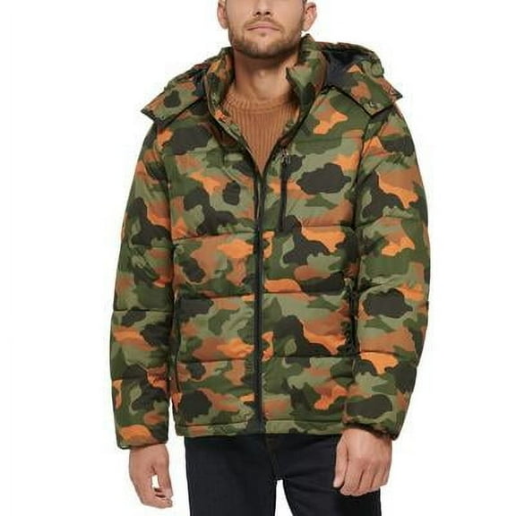Club Room Mens Puffer Jacket Coat Small Green Stretch Camouflage